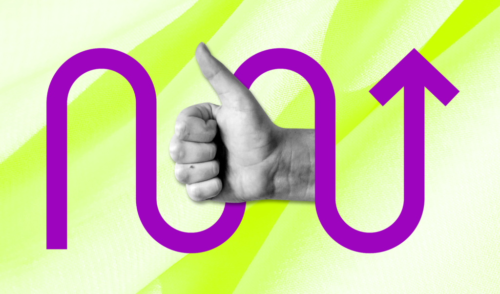 An image of a hand doing a thumbs up emerging from a curving line arrow